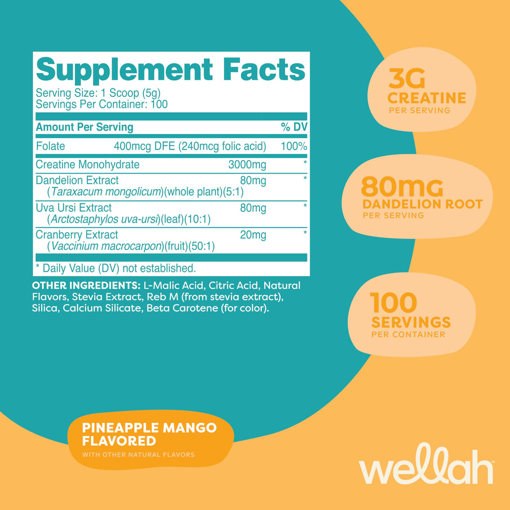 Wellah Creatine for Women pineapple mango scoop showing easy dosing.