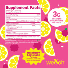Wellah Creatine for Women Raspberry Lemonade scoop indicating 3 g per serving