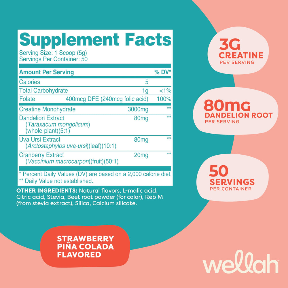 Wellah Creatine for Women scoop powder, easy to measure for workouts.