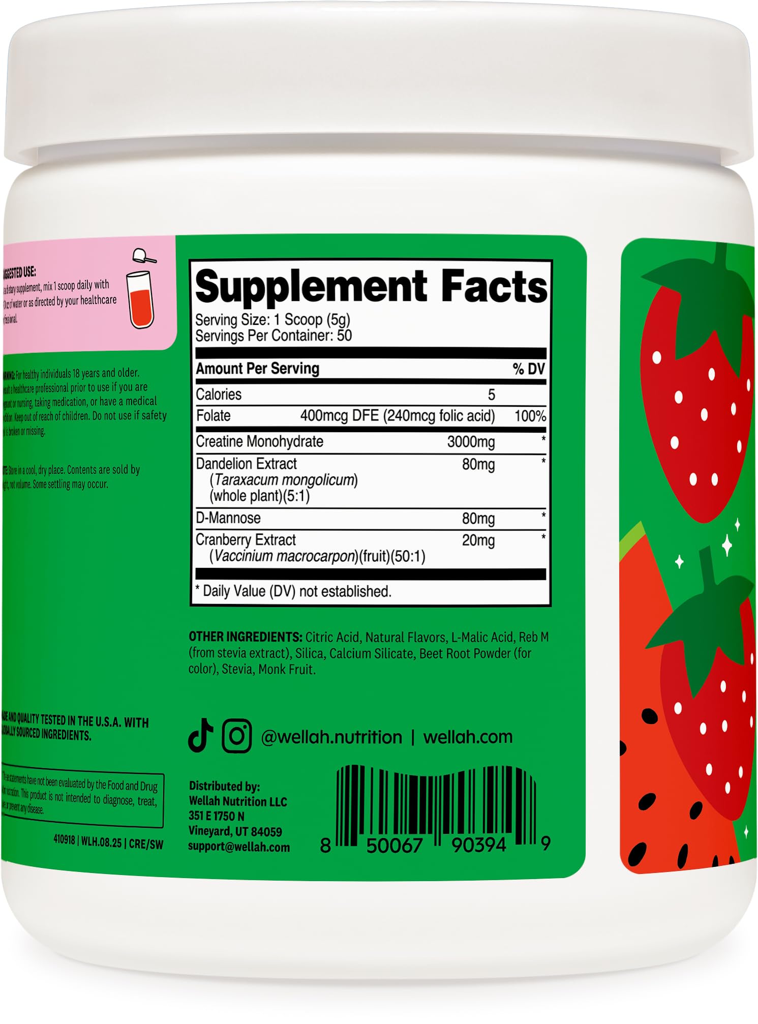 Wellah Creatine for Women serving shows easy mix into water after training.