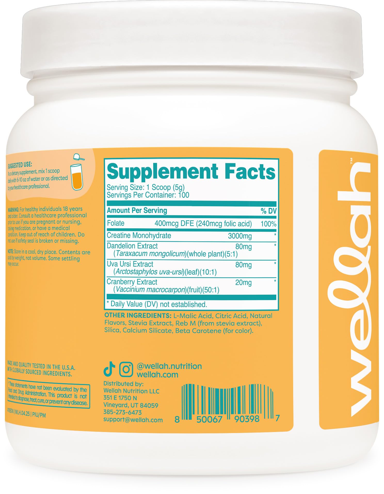 Wellah Creatine for Women tub front view reinforcing trusted packaging.