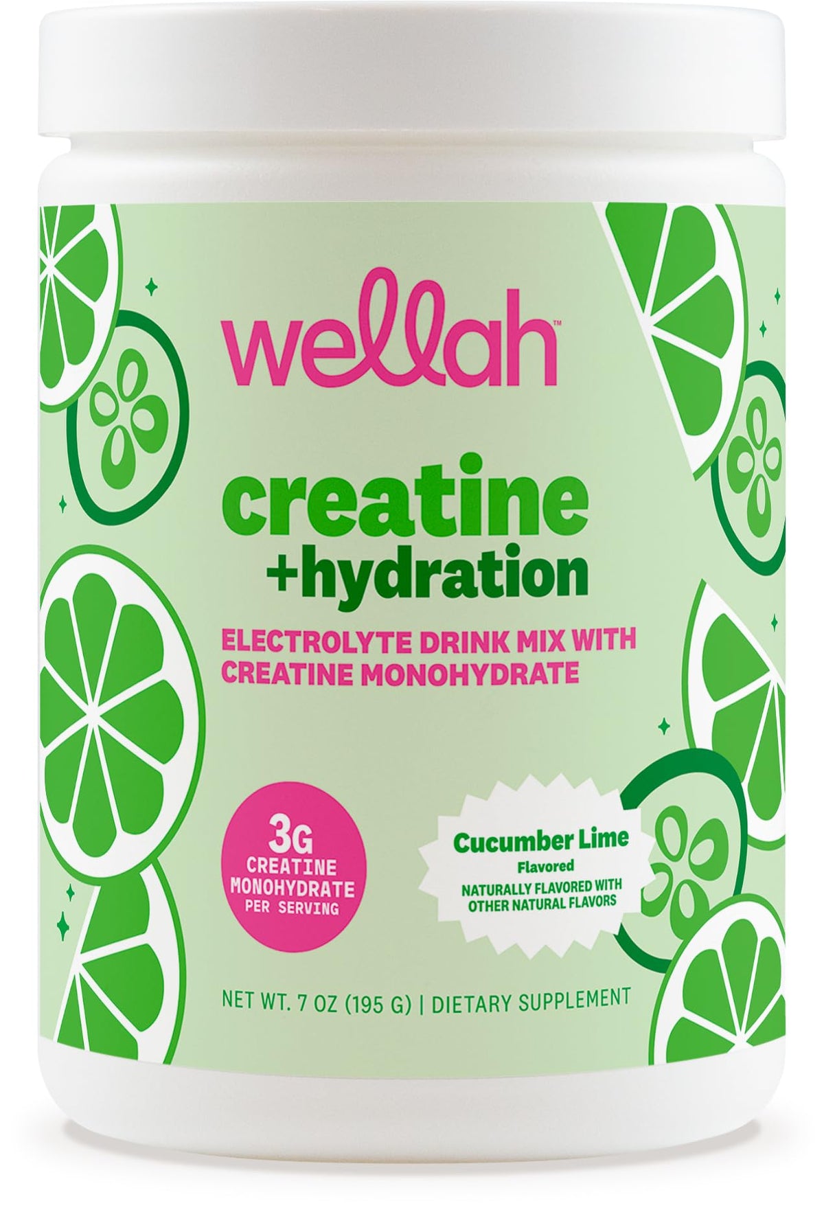 Wellah Creatine + Hydration cucumber-lime bottle offers refreshing energy support for workouts