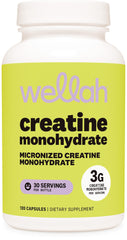 Wellah Creatine Monohydrate Capsules bottle with 120 capsules for 30 servings.