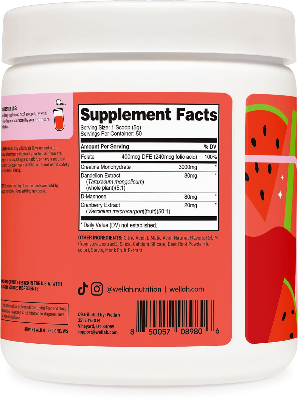 Wellah Creatine, porciones diarias para apoyar tu rutina de ejercicio.