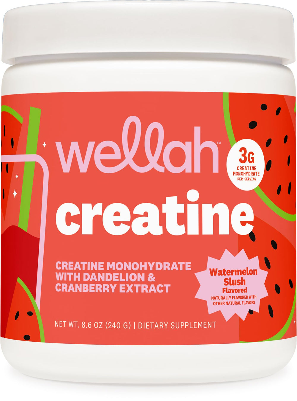 Wellah Creatine para mujeres, slush de sandía en frasco para beber.