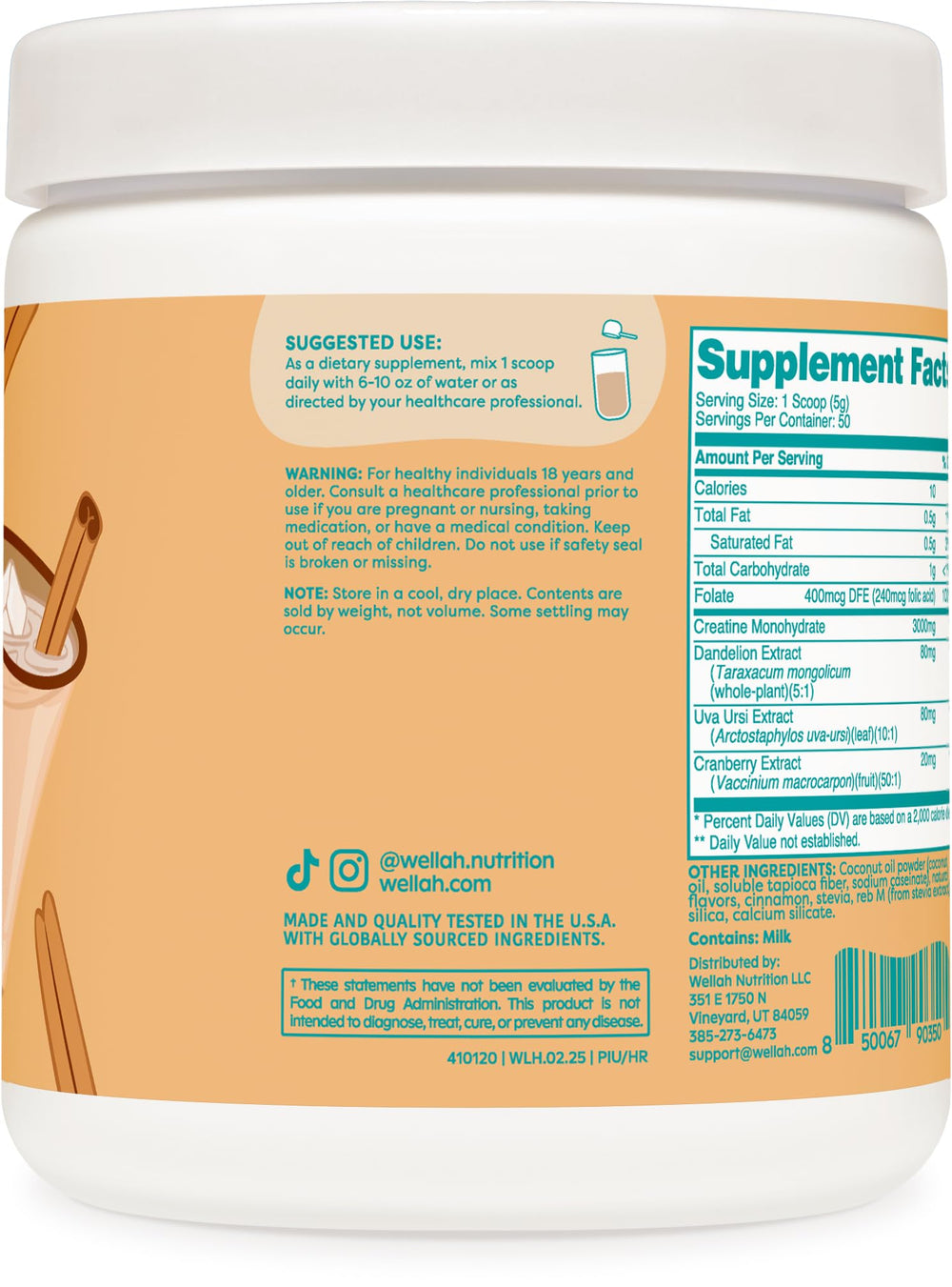Wellah Creatine for Women 3 g per scoop indicates consistent daily intake