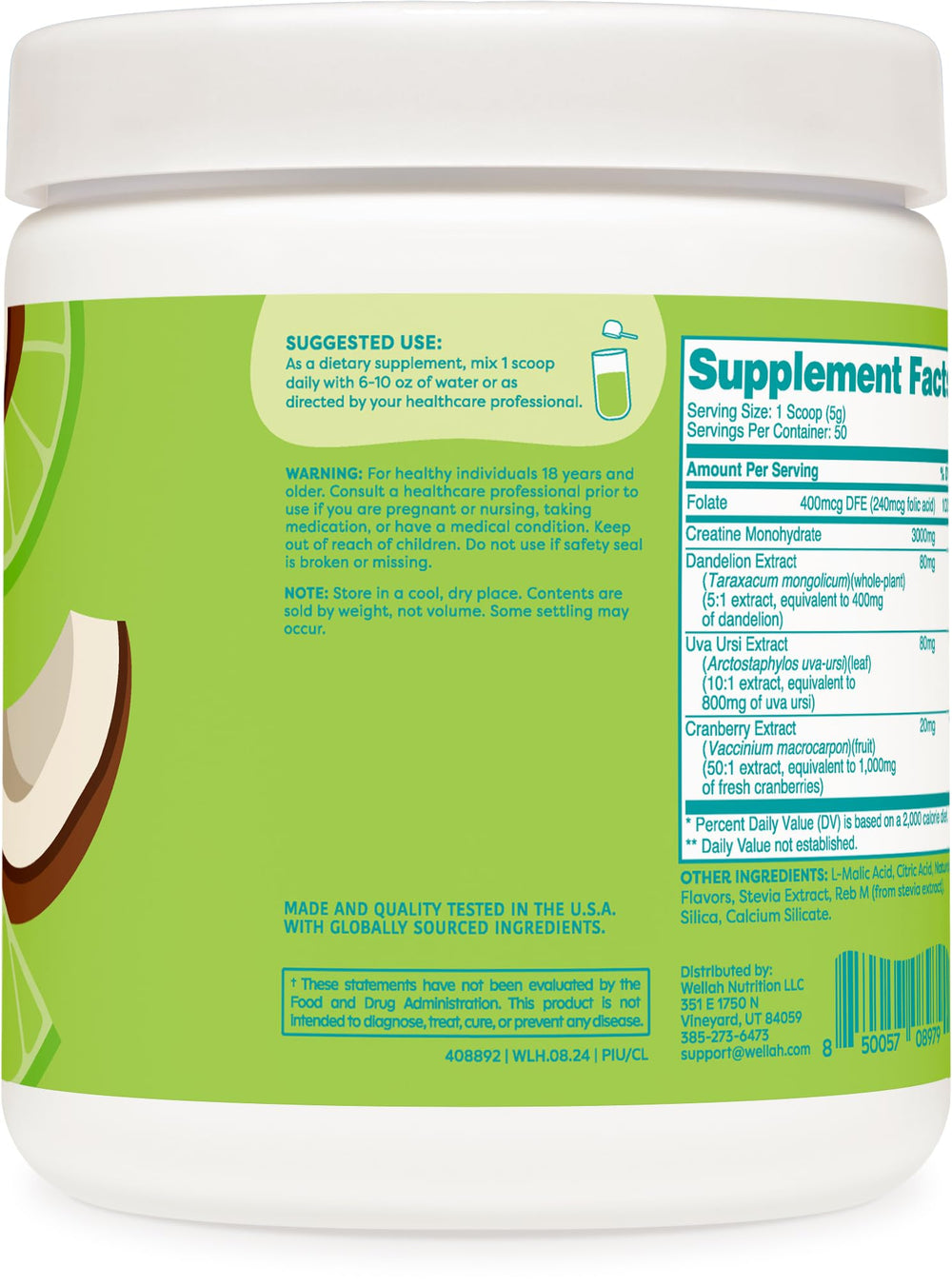 Wellah Creatine for Women dandelion cranberry extract blend close up visual highlight