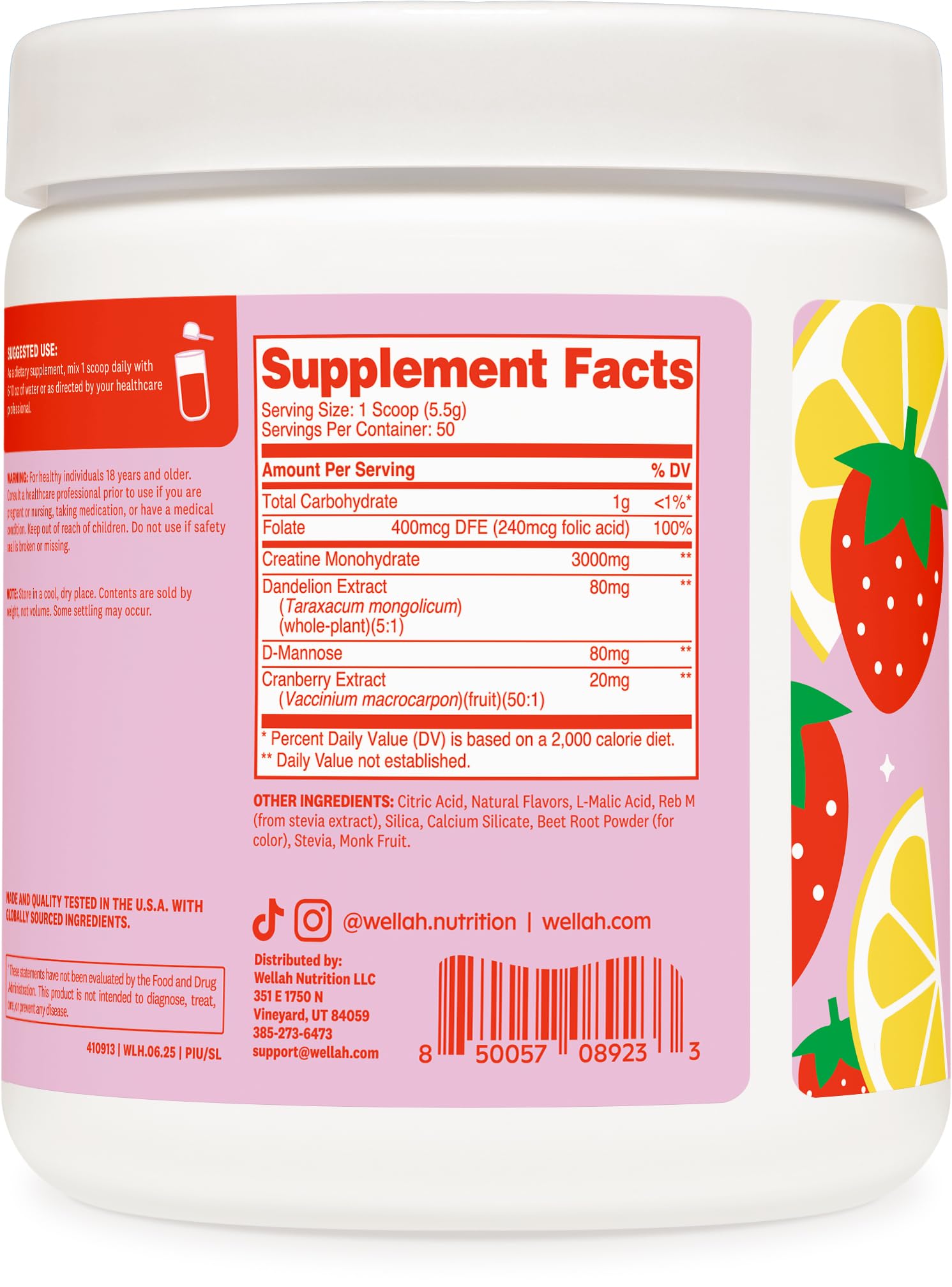 Wellah Creatine for Women with dandelion and cranberry extract for daily use.