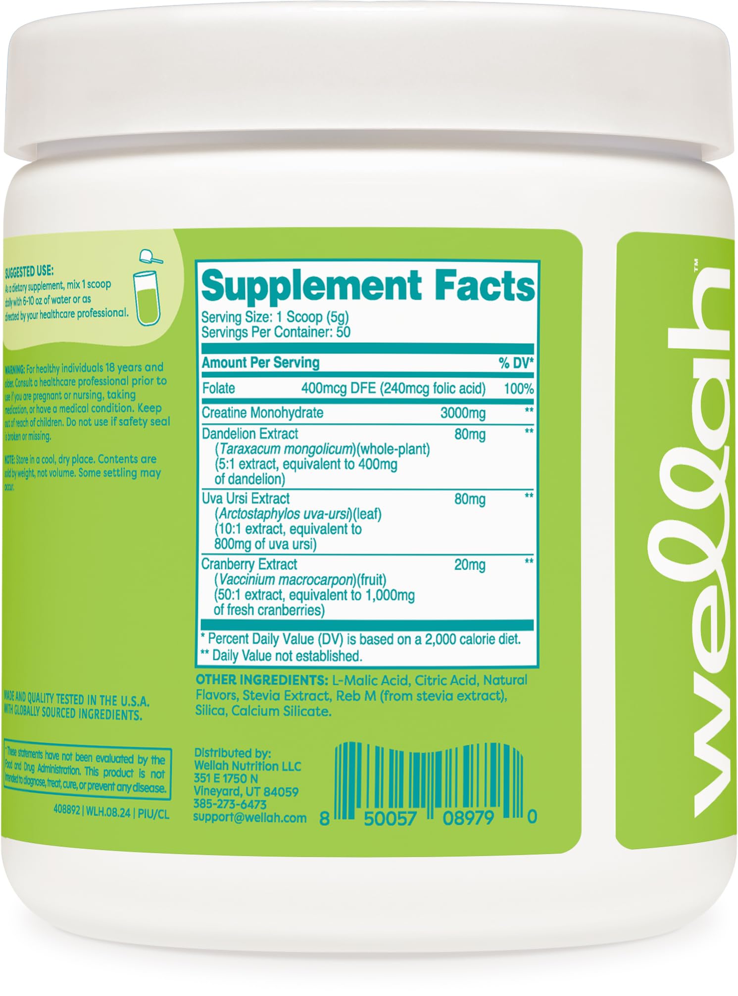 Wellah Creatine for Women product shot front shows coconut lime flavor branding