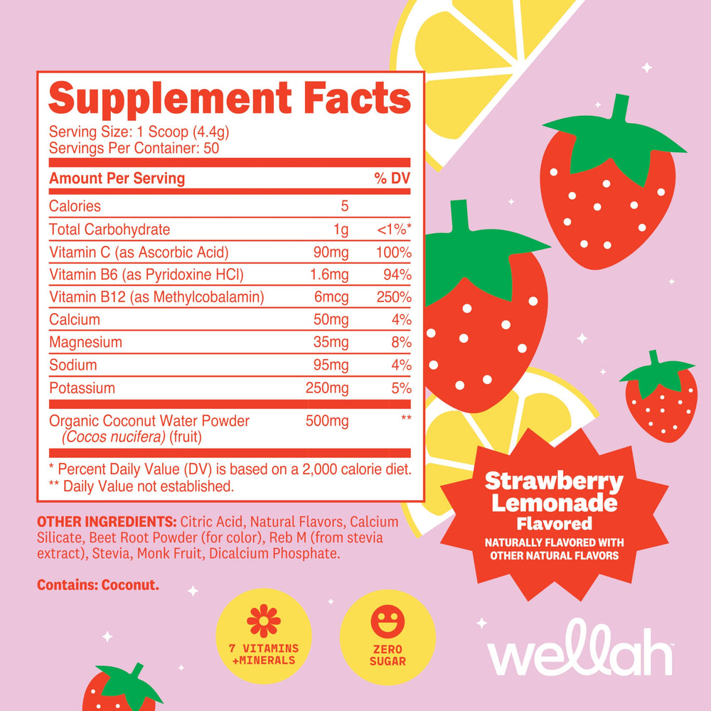 Wellah Electrolytes Powder Strawberry Lemonade glass ready to sip after a workout