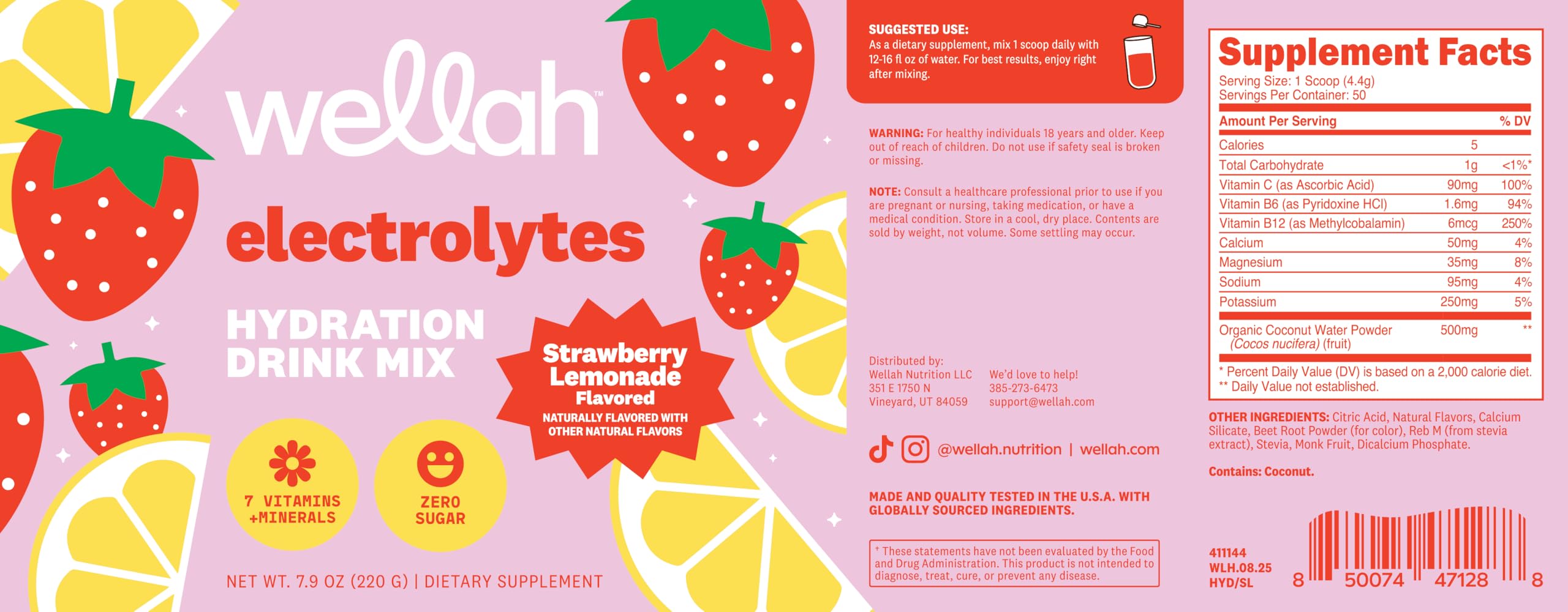 Wellah Electrolytes Powder Strawberry Lemonade on-the-go bottle keeps hydration within reach
