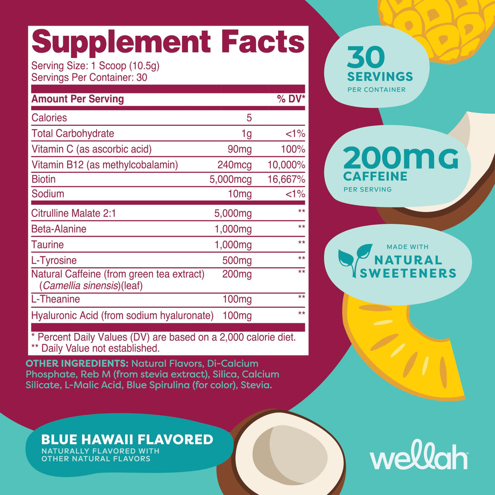 Wellah Get-Going Blue Hawaii glass ready to mix with refreshing flavor and zero calories