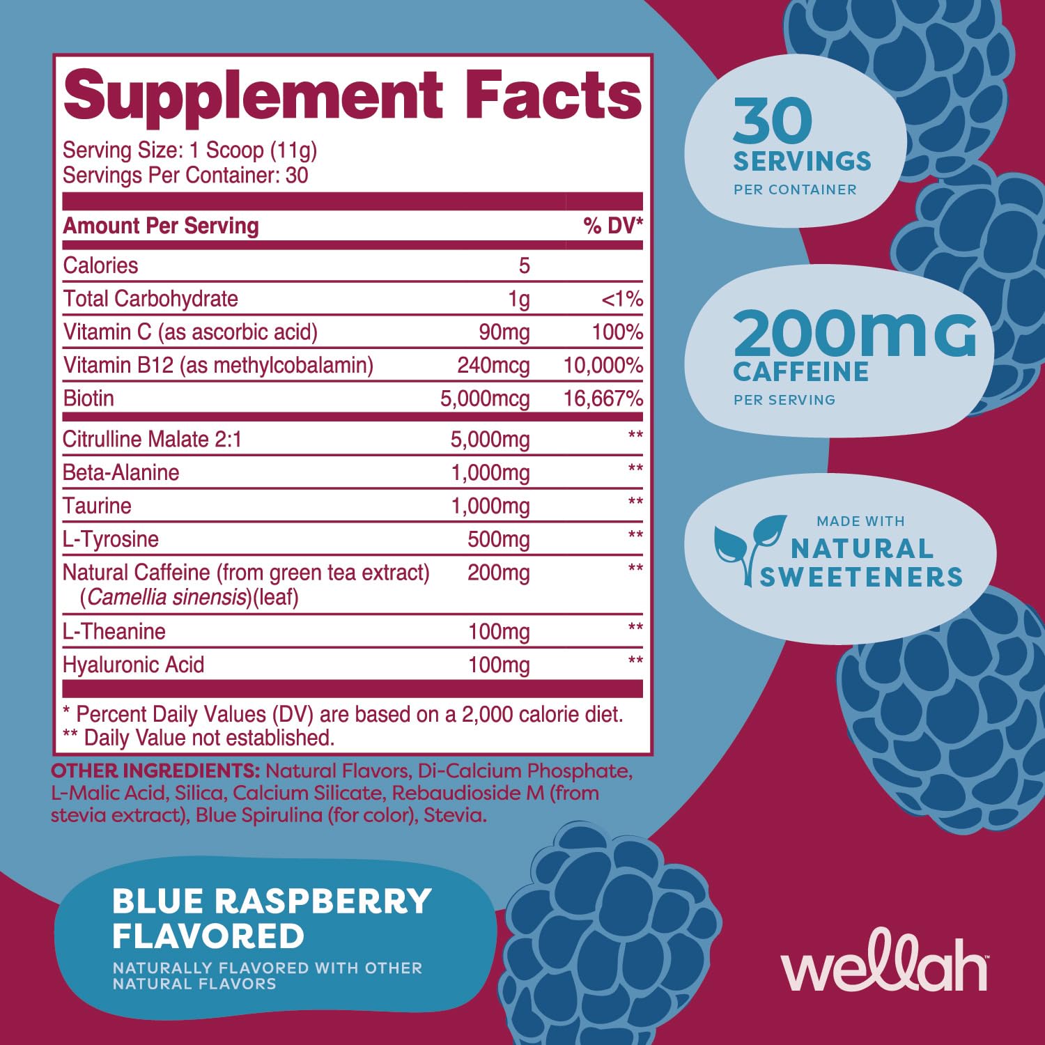 Wellah Get-Going blue raspberry powder being poured to mix energy boost