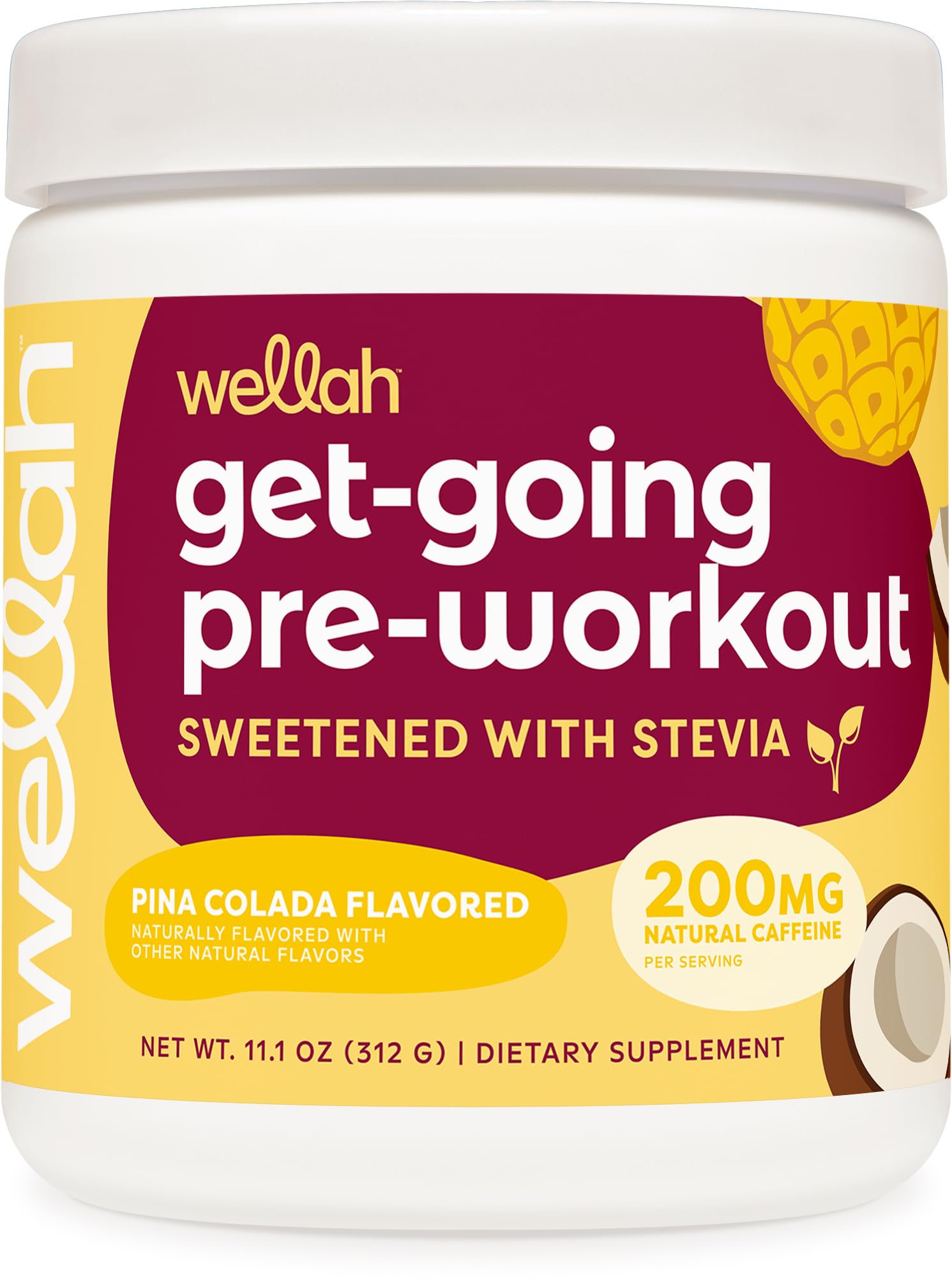 Wellah Get-Going pina colada bottle ready to fuel workouts.