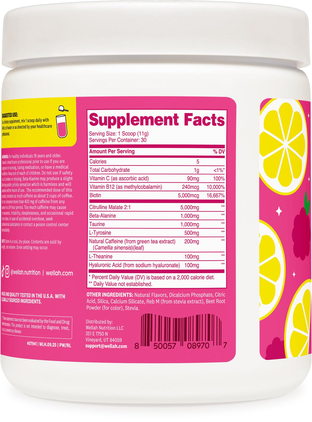 Wellah Get-Going pre-workout Citrulline Malate label emphasizing endurance support