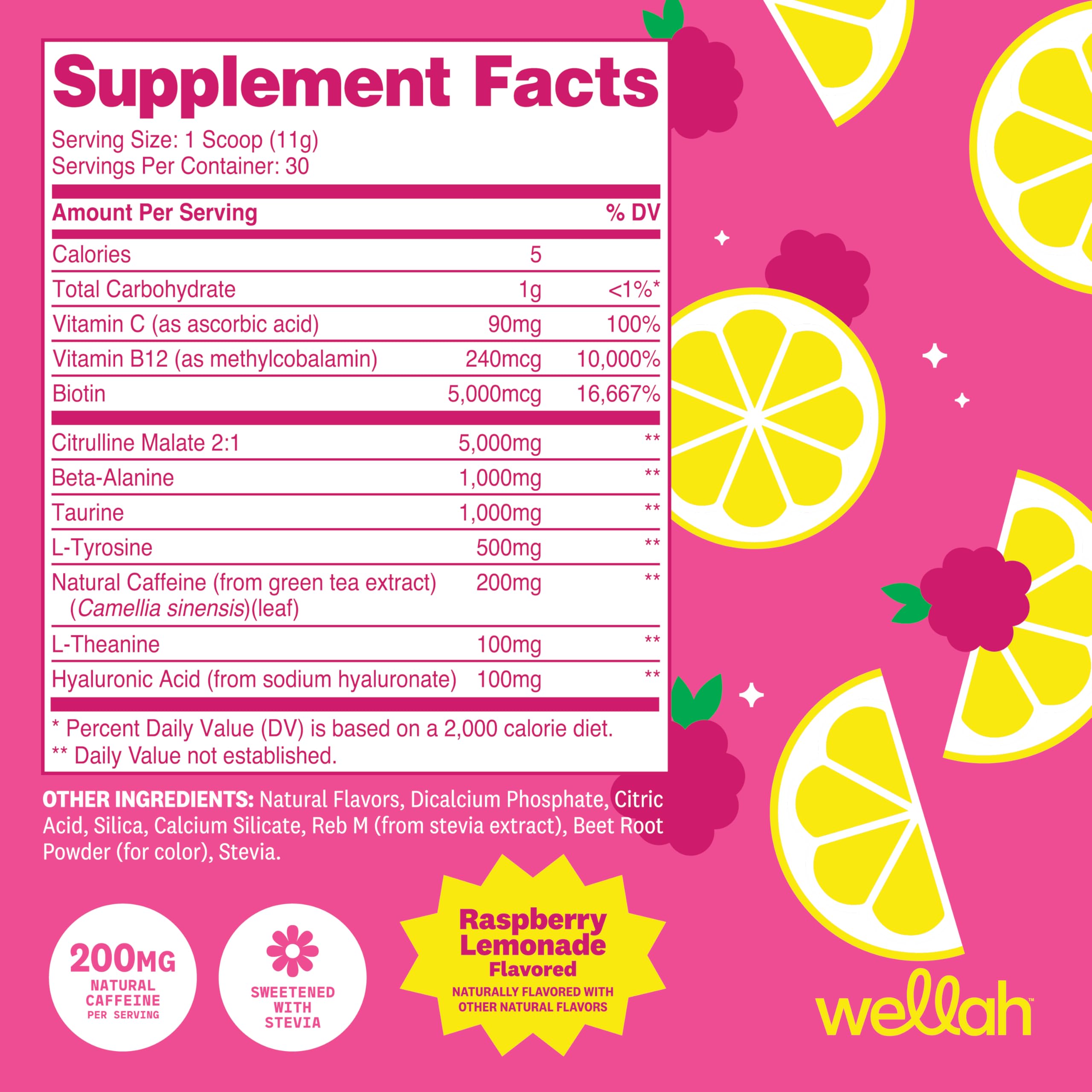 Wellah Get-Going pre-workout glass pouring to highlight Raspberry Lemonade flavor and mix
