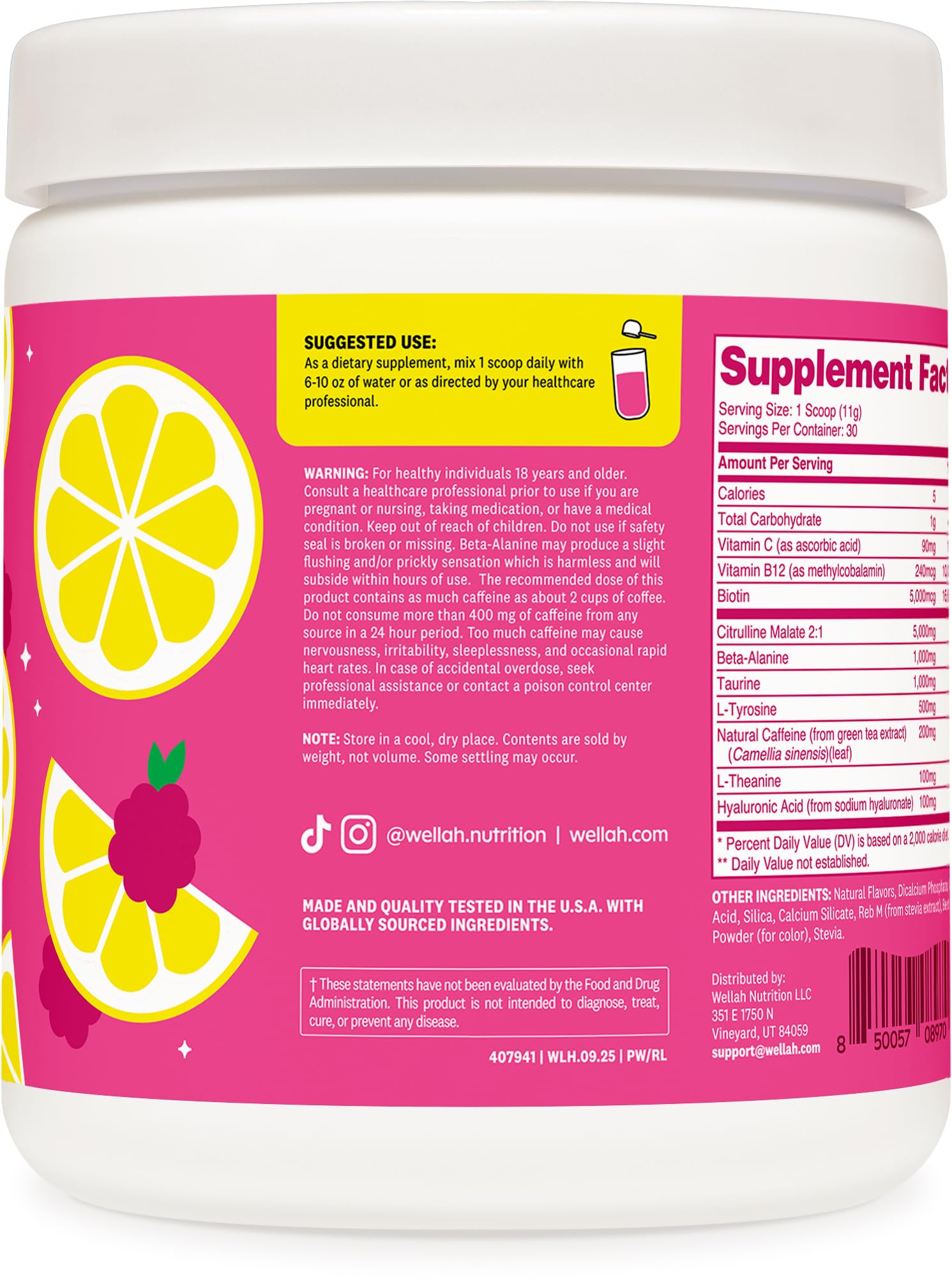 Wellah Get-Going pre-workout scoop closeup showing powder texture and mixing ease
