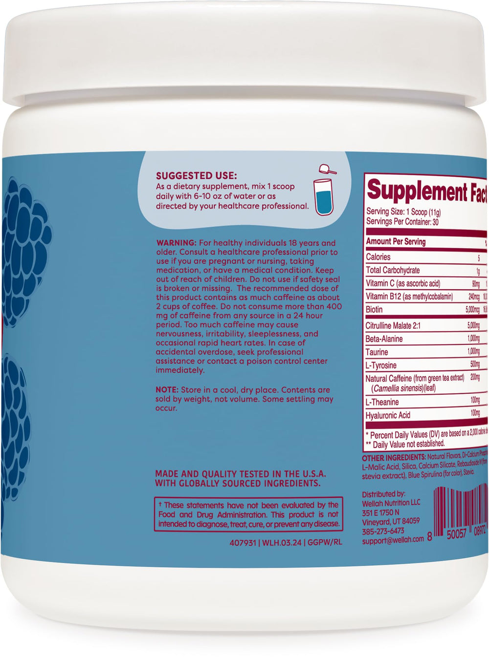 Wellah Get-Going pre-workout scoop beside a glass for quick use