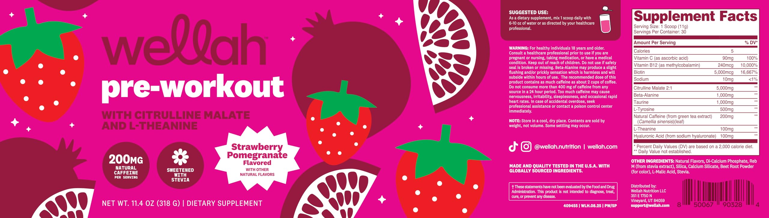 Bright Wellah Get-Going label emphasizing caffeine and beta-alanine ingredients.