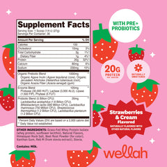 Wellah protein scoop beside shaker bottle, convenient for quick shakes.
