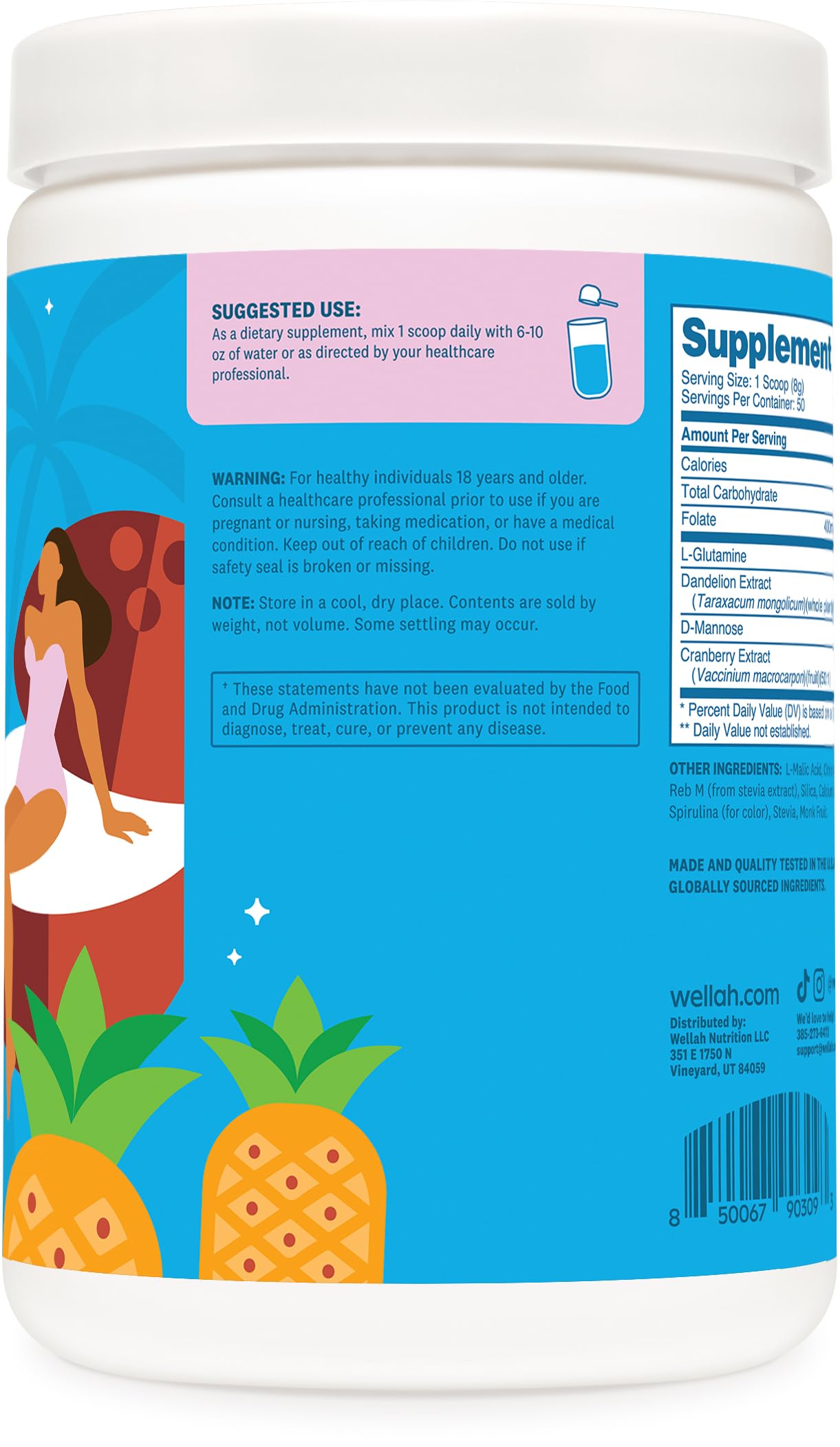 Wellah L-Glutamine Blue Hawaii powder dissolving quickly in water