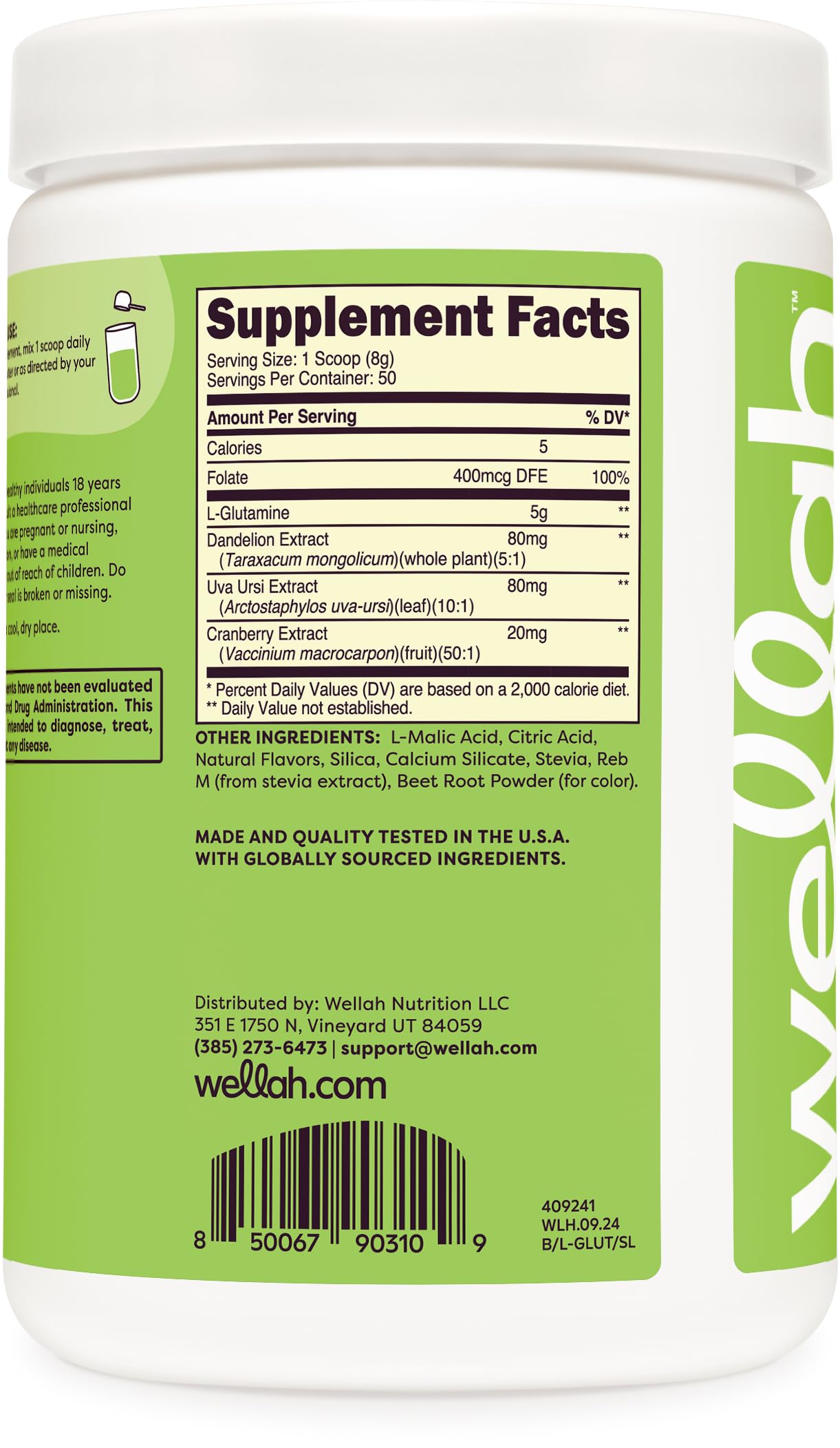 Wellah L-Glutamine GMP and third-party testing label