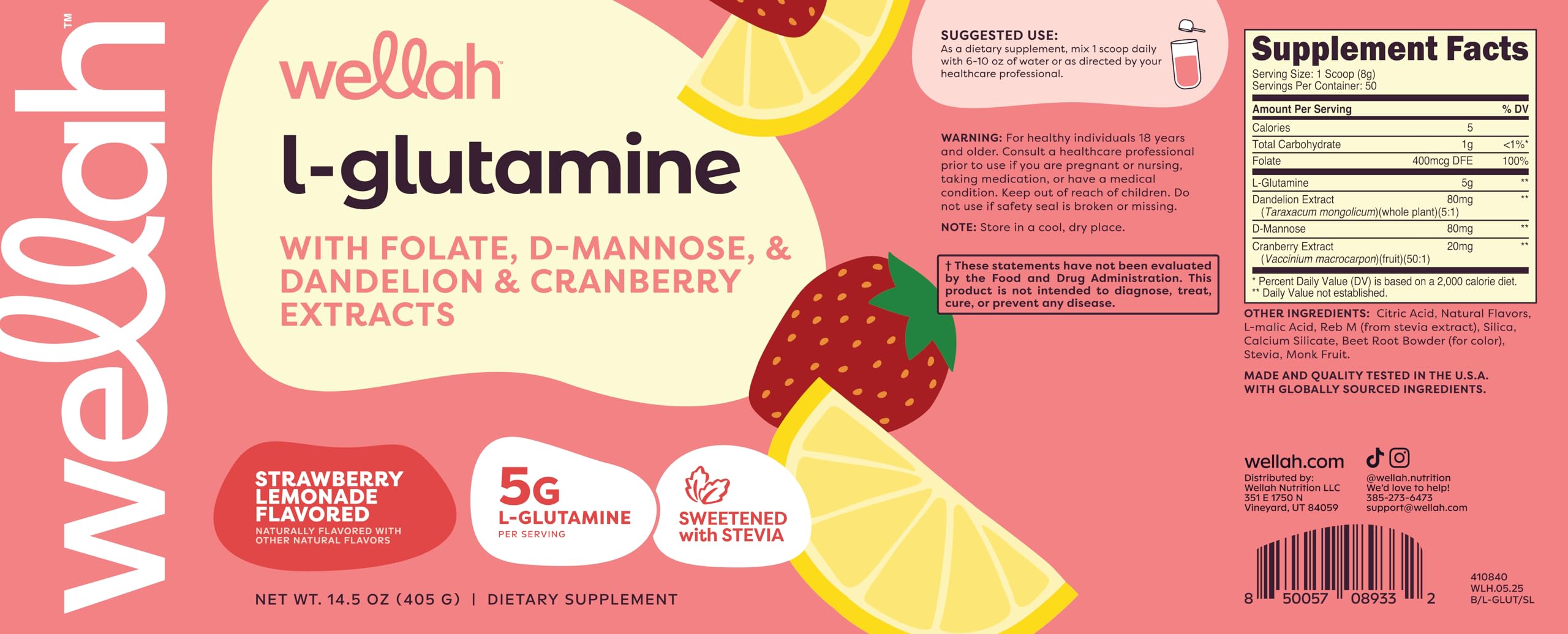 Wellah L-Glutamine mixed in glass, ready for daily flavored hydration.