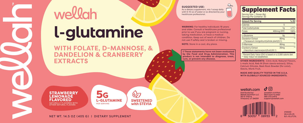 Wellah L-Glutamine mixed in glass, ready for daily flavored hydration.