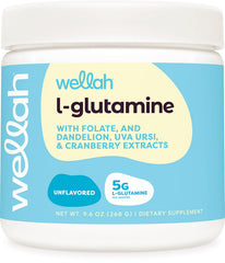 Wellah L-Glutamine unflavored bottle showcasing purity for daily use.