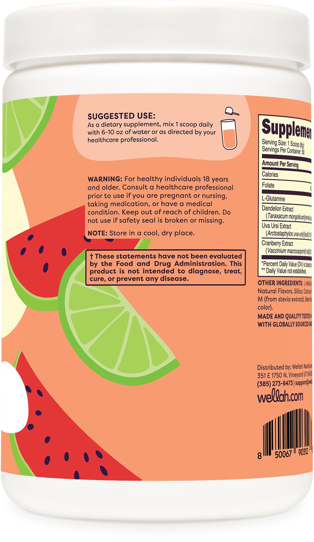Wellah L-Glutamine mixed in a glass of water to show Watermelon Lime flavor.