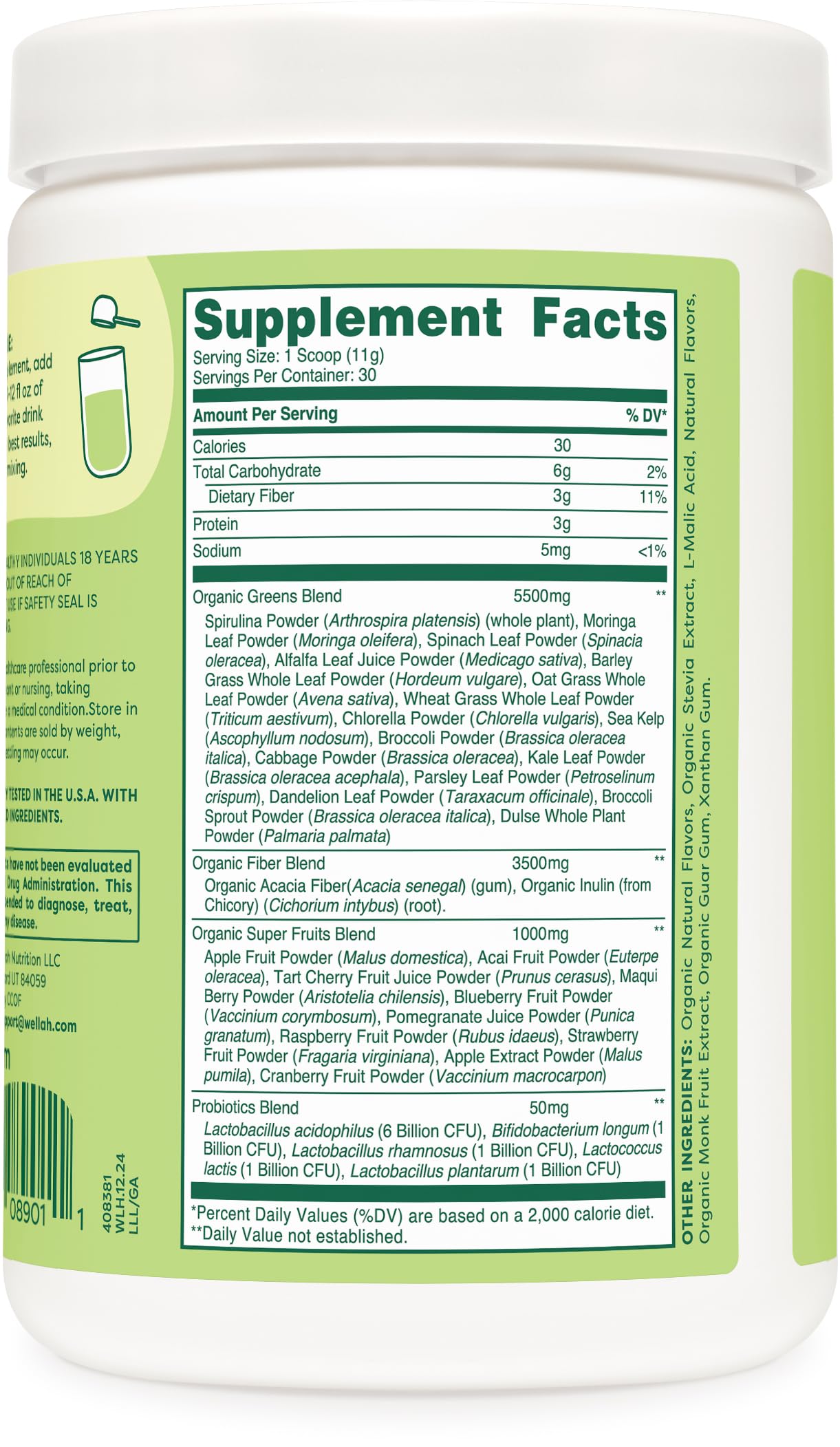 Wellah Leaf Laugh Love packaging, showcasing premium greens formula for everyday use.