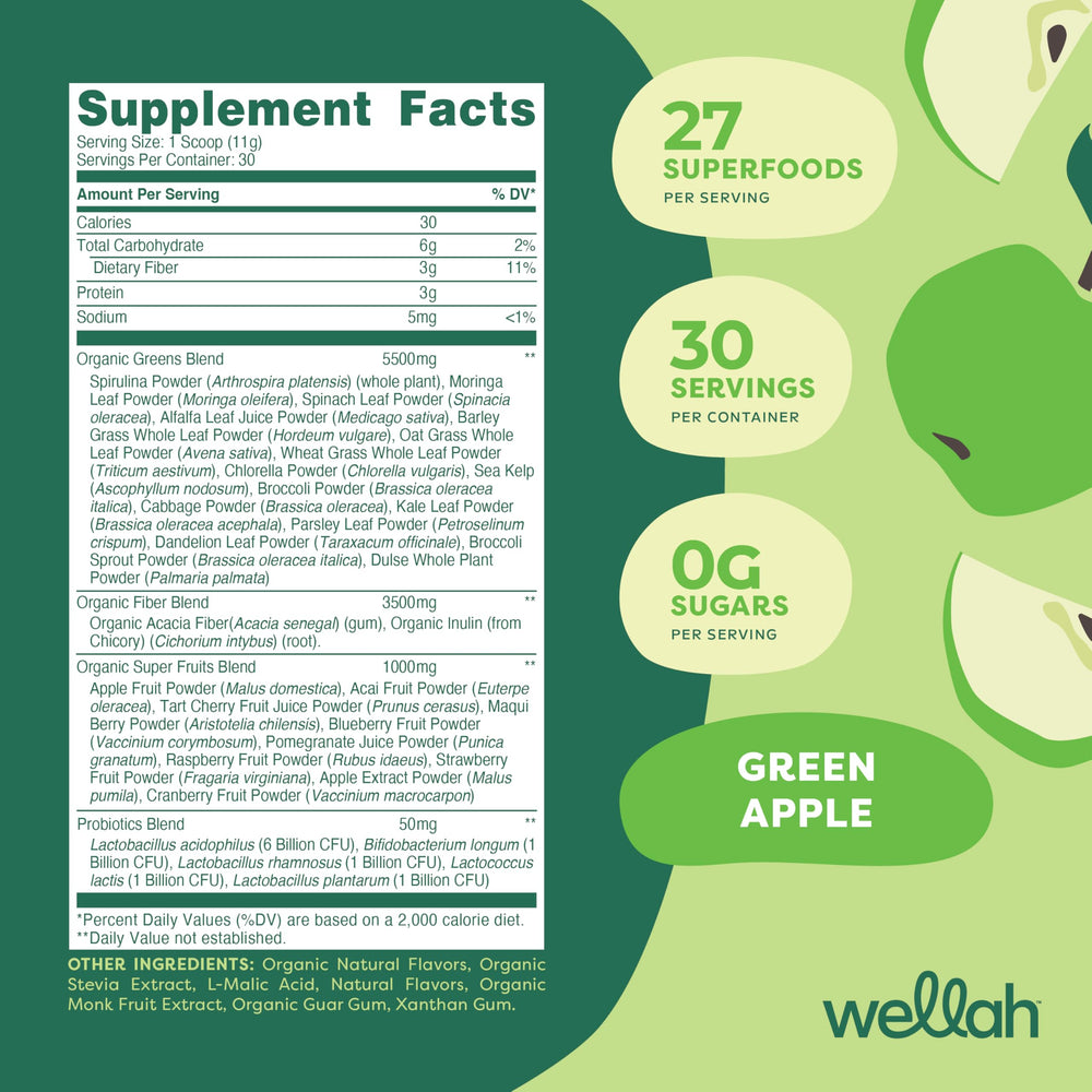 Wellah Leaf Laugh Love scoop, ready to measure a quick greens boost.