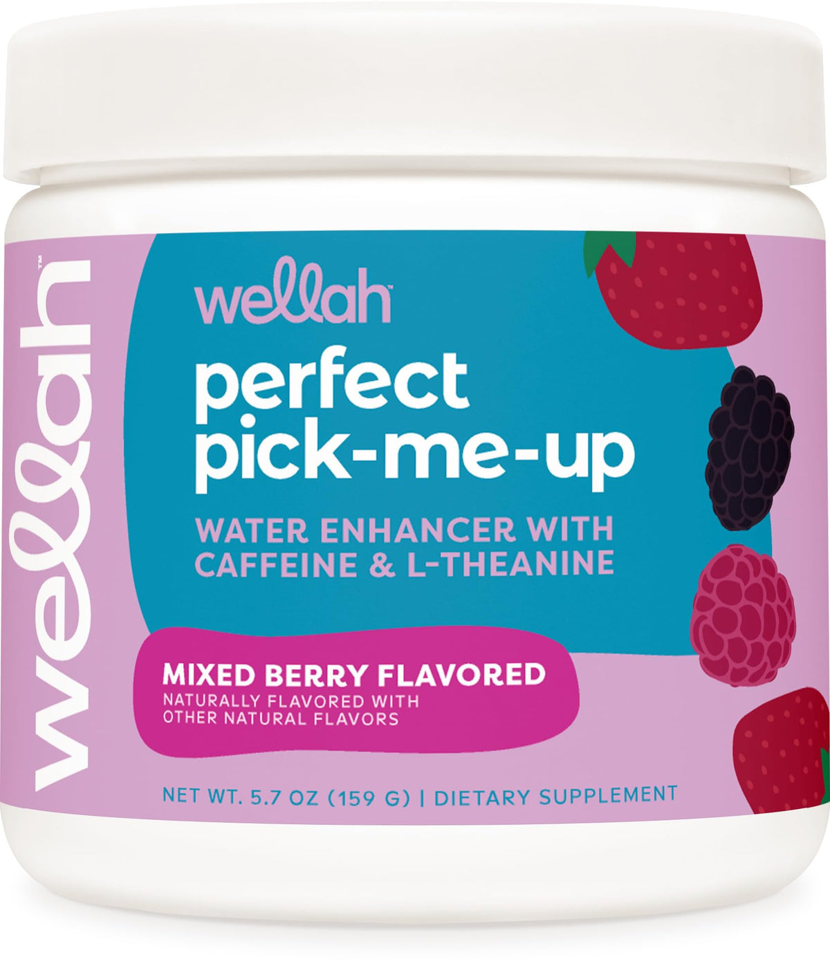 Wellah Perfect Pick-Me-Up mixed-berry packaging highlights convenient energy lift.