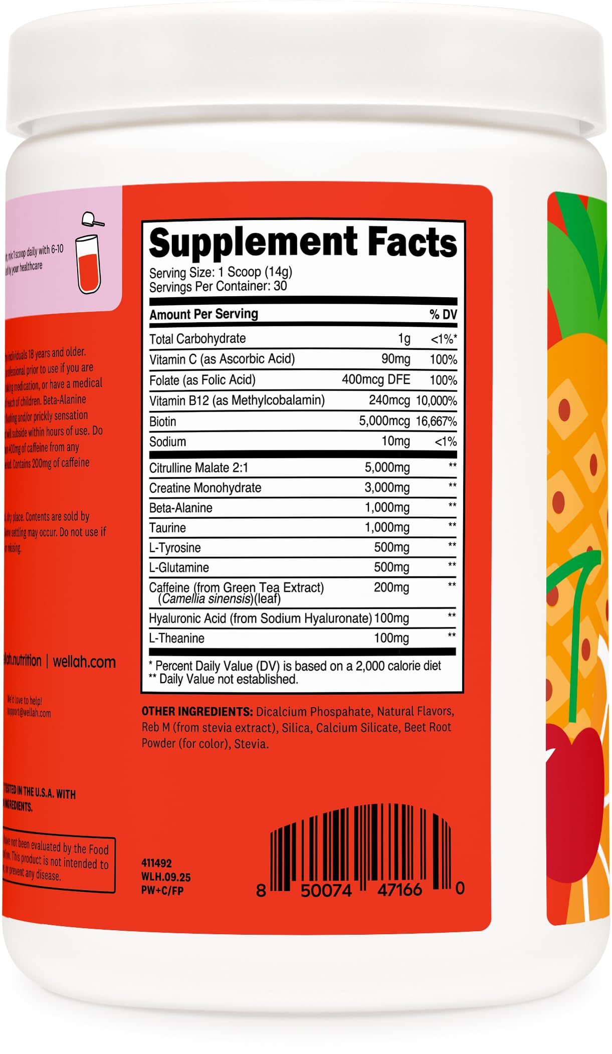 Wellah Pre-Workout Fruit Punch bottle ready for on-the-go fueling.