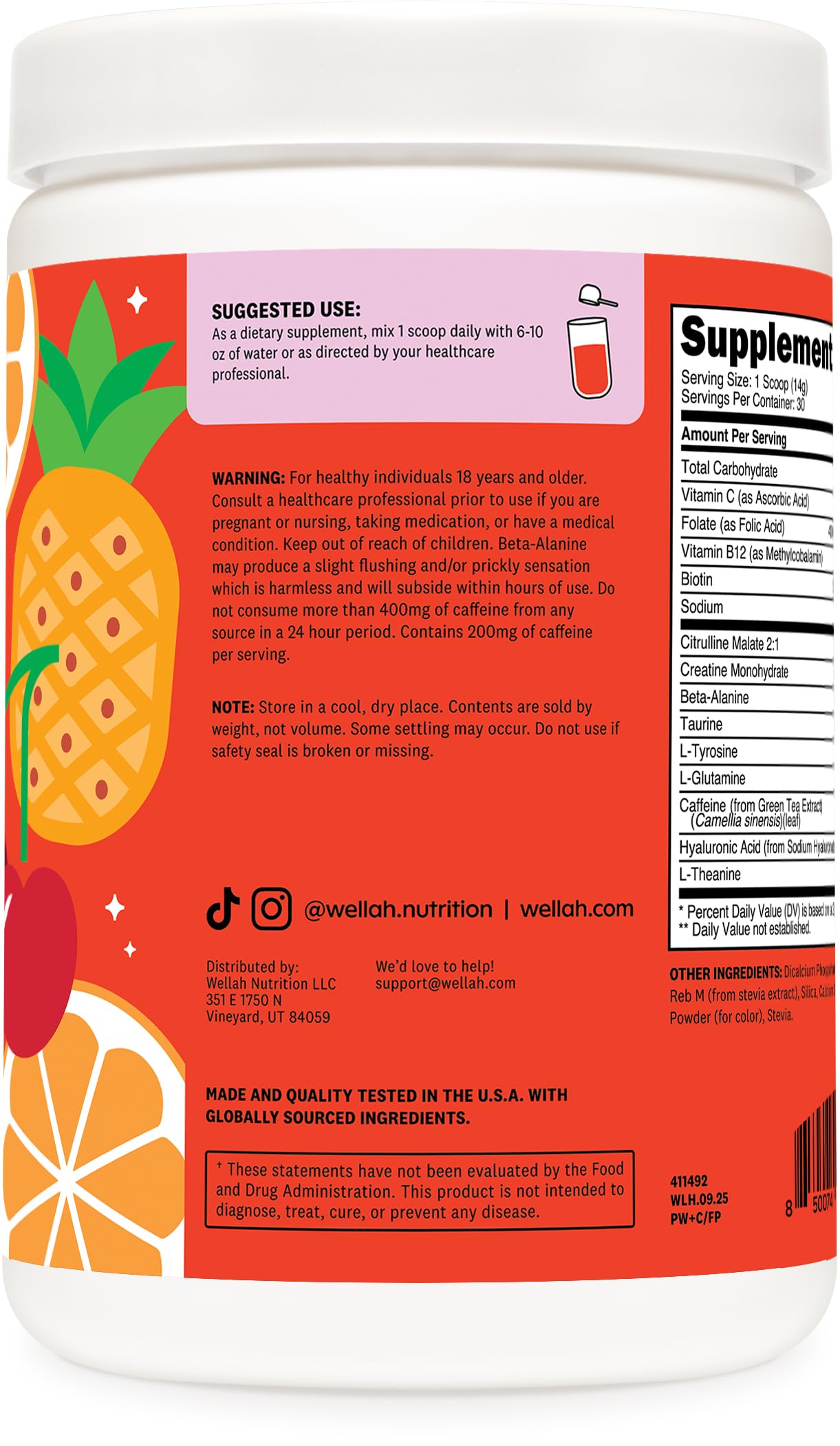 Wellah Pre-Workout Fruit Punch mix in glass for refreshing energy.