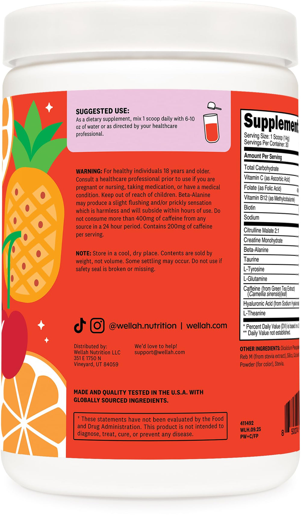 Wellah Pre-Workout Fruit Punch mix in glass for refreshing energy.