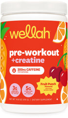 Wellah Pre-Workout Fruit Punch pour boosts focus and energy for workouts.