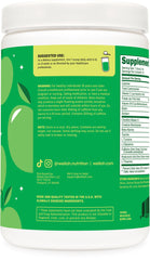 Wellah Pre-Workout Green Apple label close-up highlighting ingredients and quality certifications.