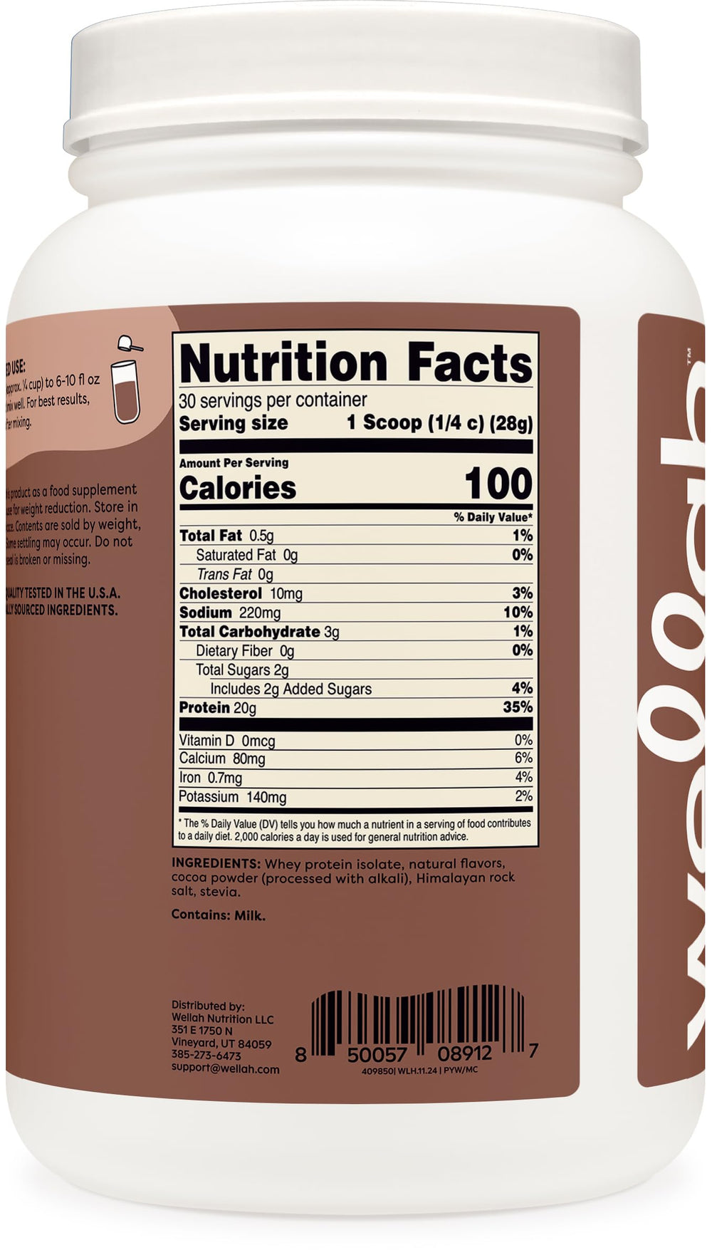 Wellah Protein Your Whey 30 servings container label detail