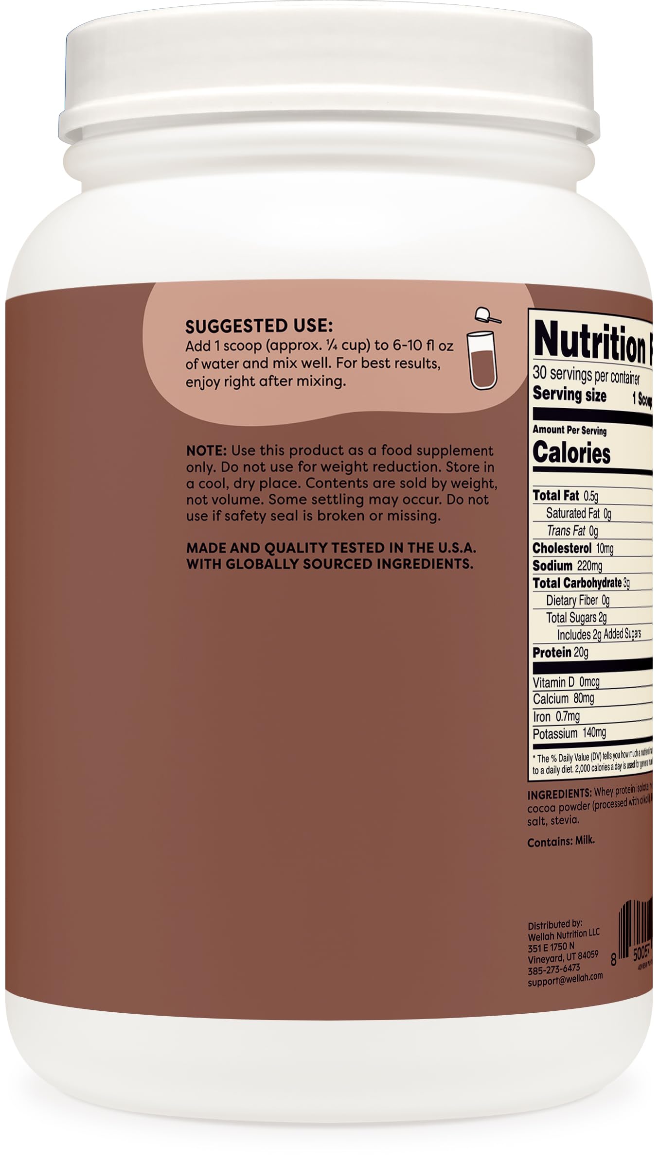 Wellah Protein Your Whey ingredient list emphasizes whey protein isolate