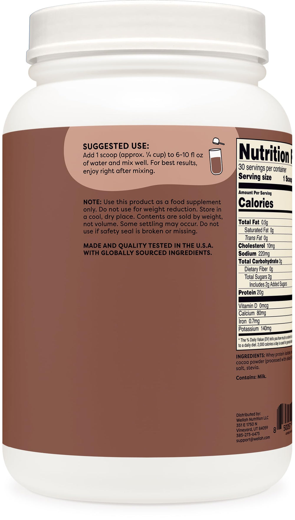 Wellah Protein Your Whey ingredient list emphasizes whey protein isolate