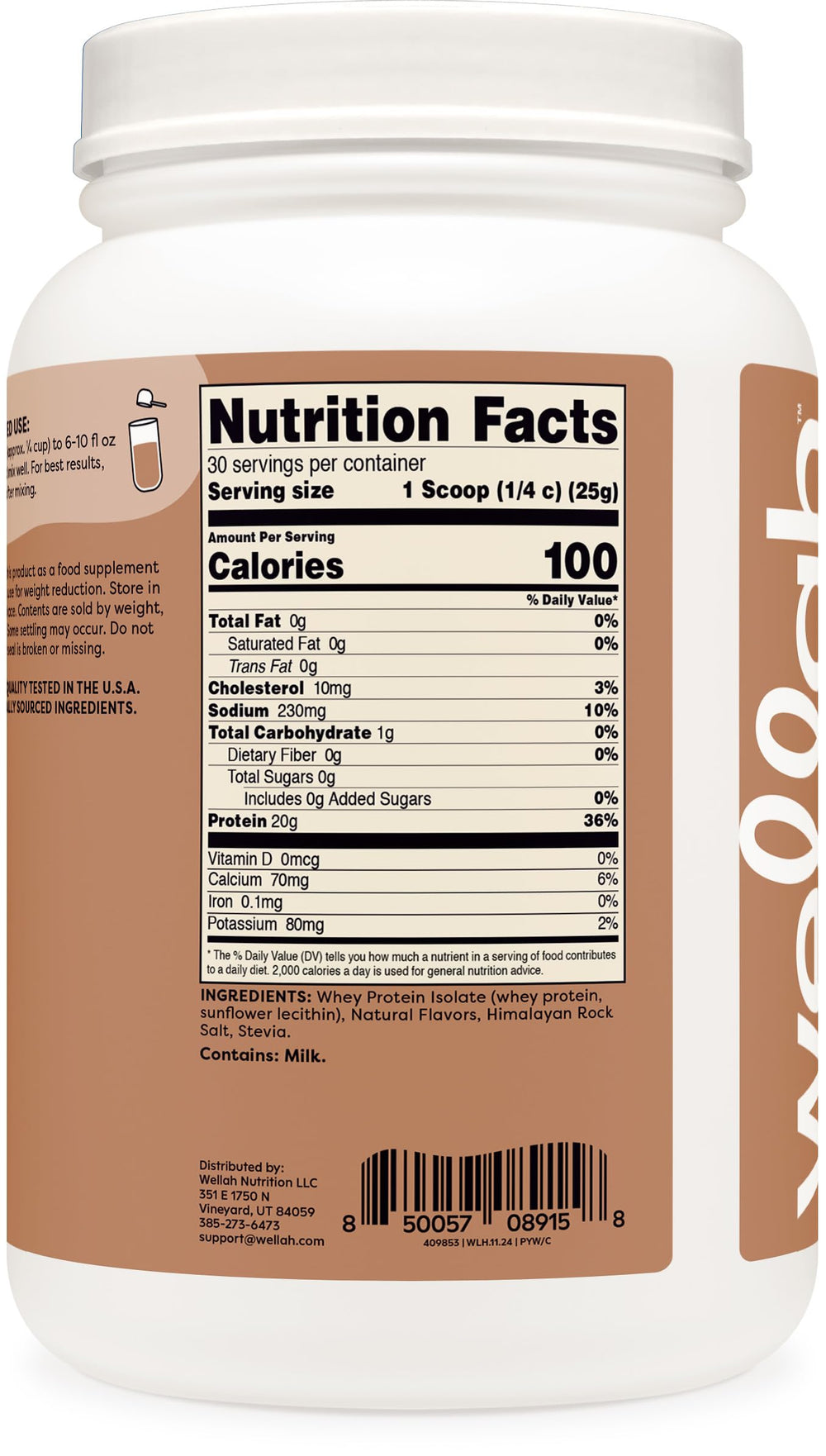 Wellah Protein Your Whey label highlights 30 servings for long-lasting supply