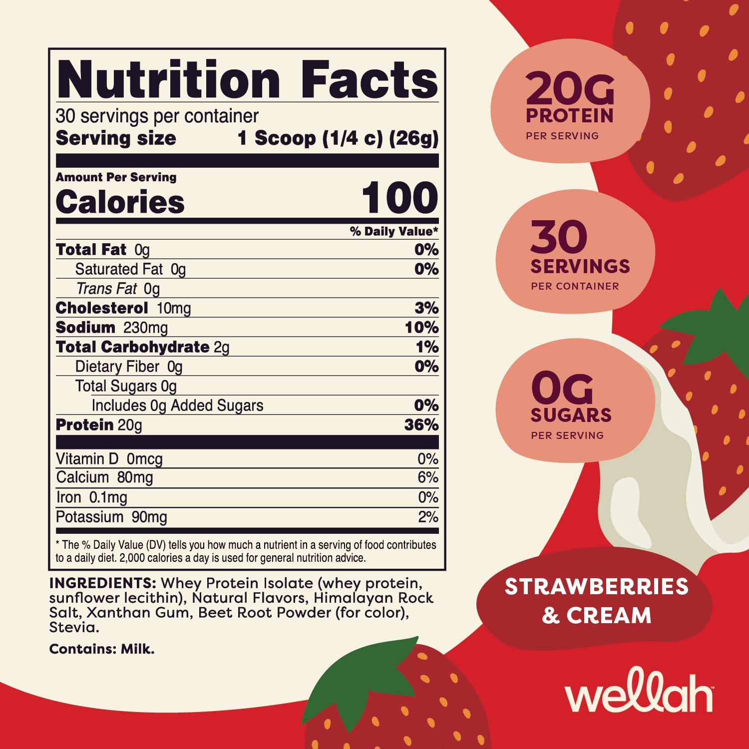 Wellah Protein Your Whey powder bag shows creamy strawberry flavor for easy mixing.