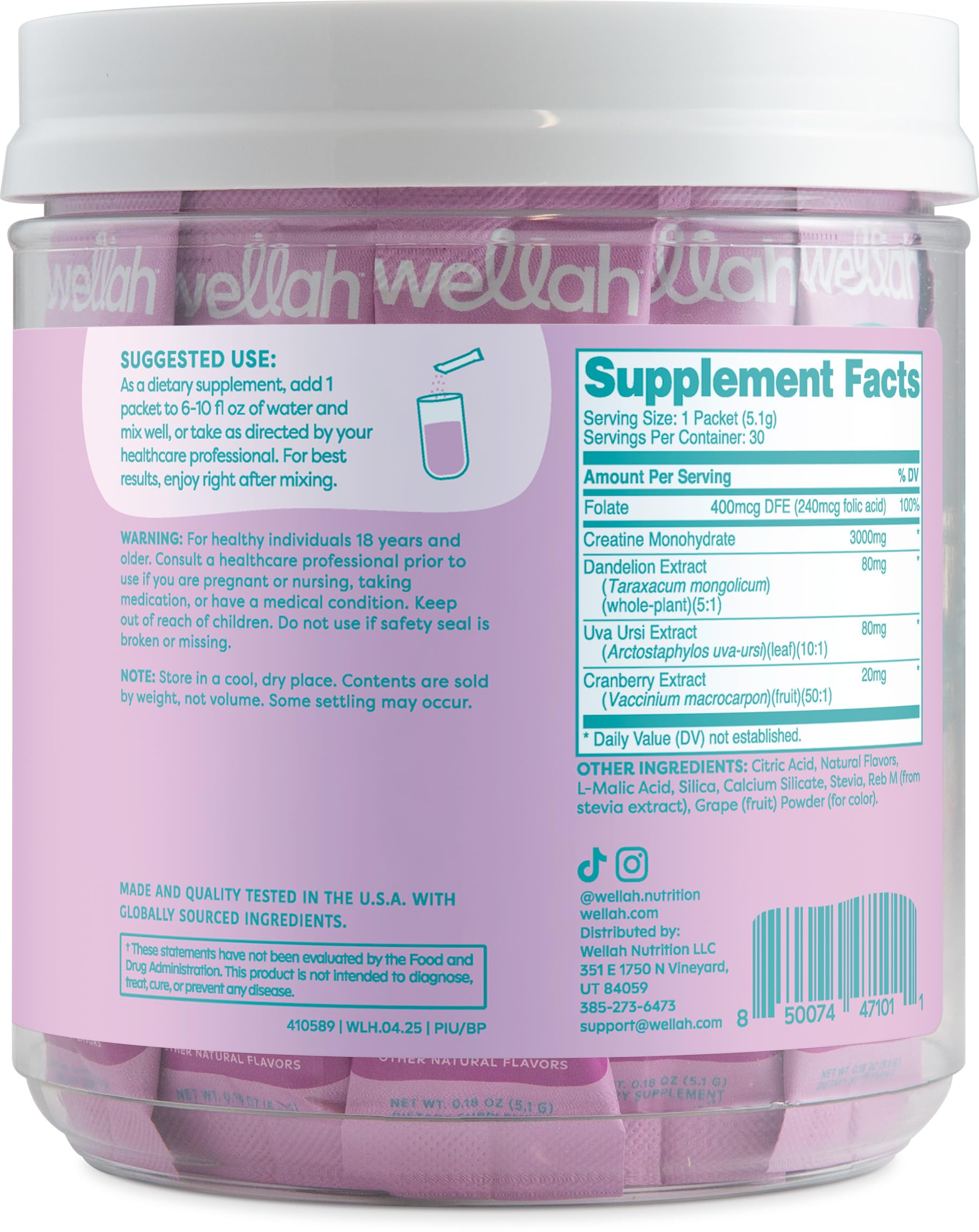 Wellah Pump-It-Up blend of dandelion, uva ursi, and cranberry extract for daily support