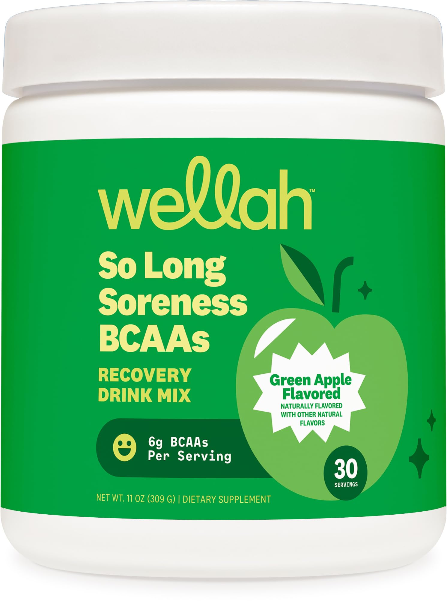 Wellah So Long Soreness BCAA Green Apple bottle for post-workout refreshment