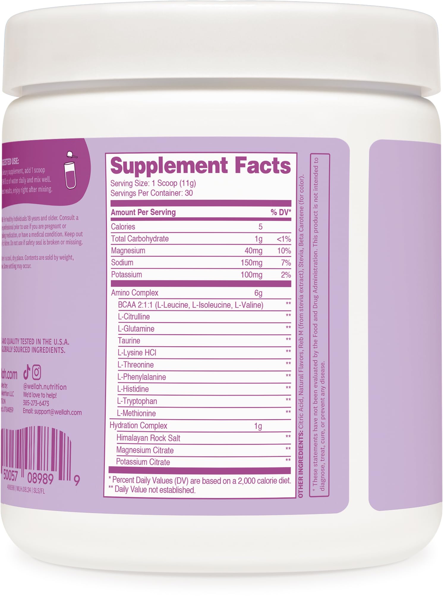 Wellah So Long Soreness BCAA Powder label close-up shows GMP-certified quality and safety.