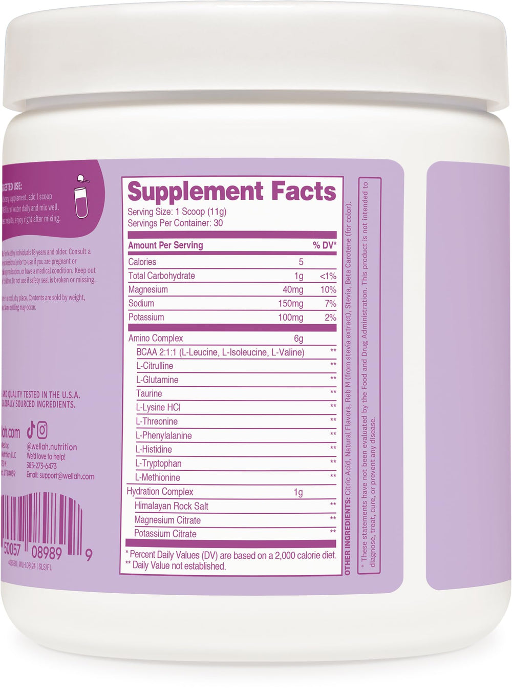 Wellah So Long Soreness BCAA Powder label close-up shows GMP-certified quality and safety.