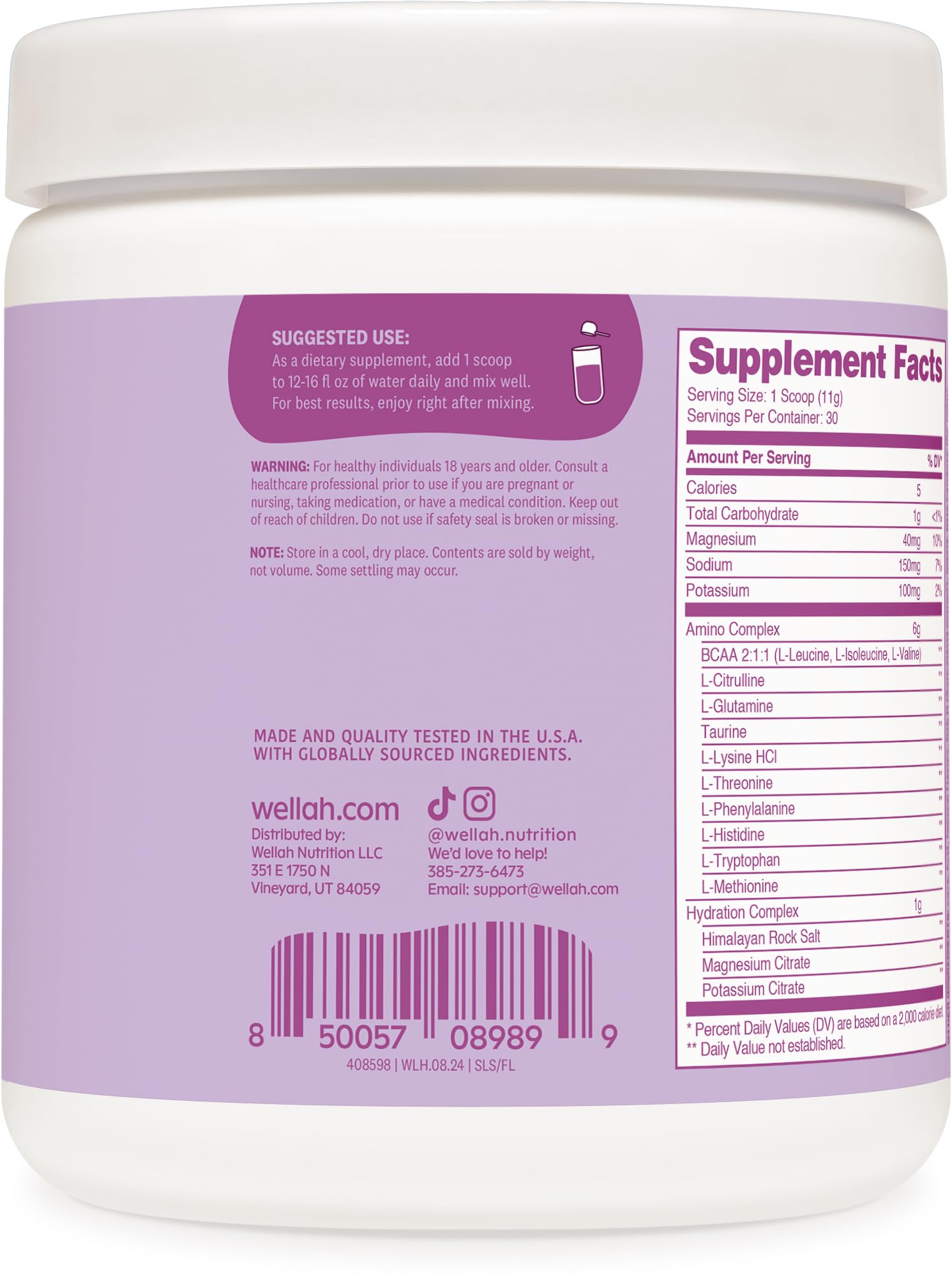 Wellah So Long Soreness BCAA Powder mixing-glass highlights refreshing frozen lemonade flavor for post-workout hydration.