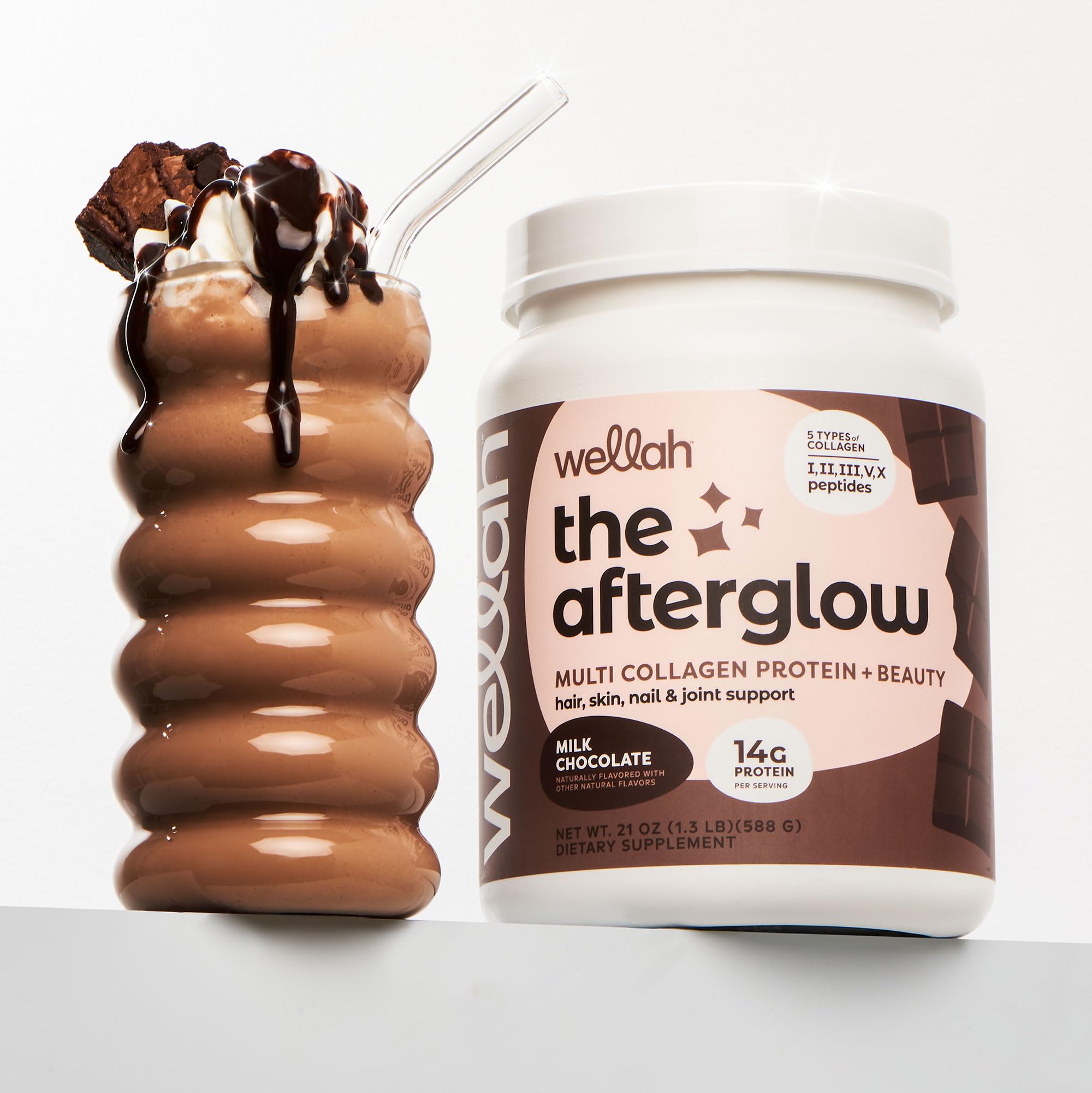 Wellah The Afterglow Chocolate bottle with daily beauty directions.