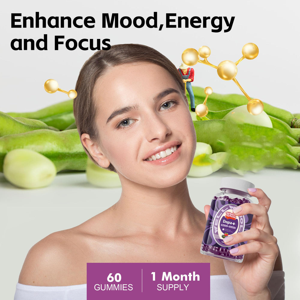 Well&Whole dopamine gummies bottle back with ingredients and nutrition details.
